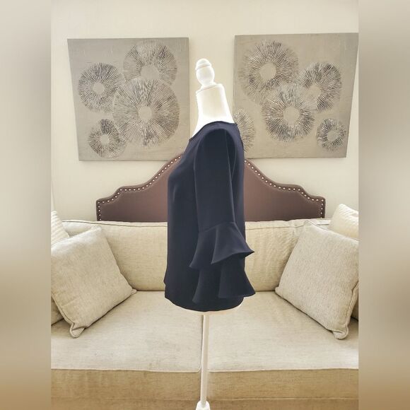 🦋 J.CREW 🦋 Tiered Bell-Sleeve Drapey Crepe Top - [Size 0, Black] - Picture 8 of 14